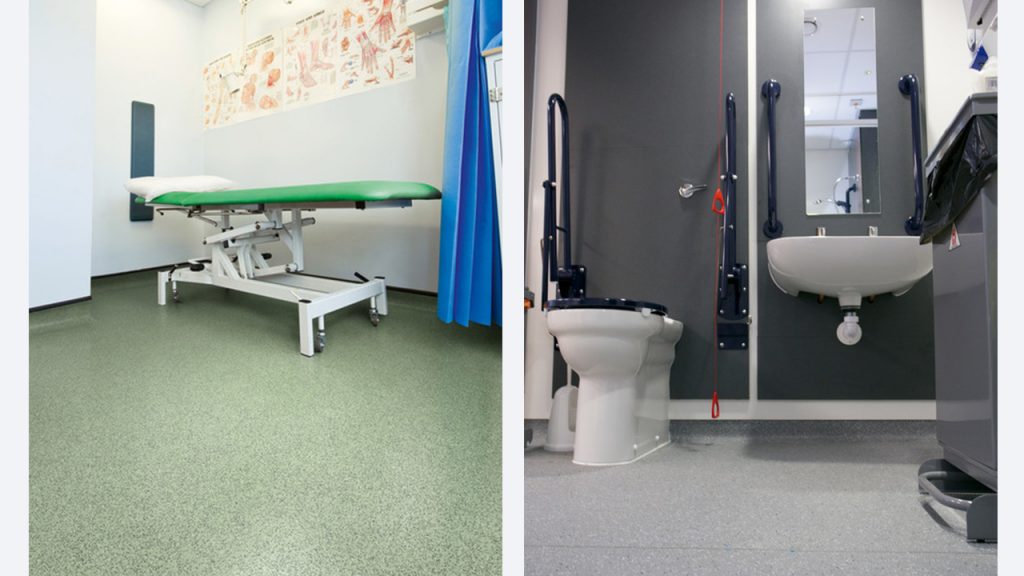 hospital office and hospital toilet installed safety vinyl flooring 