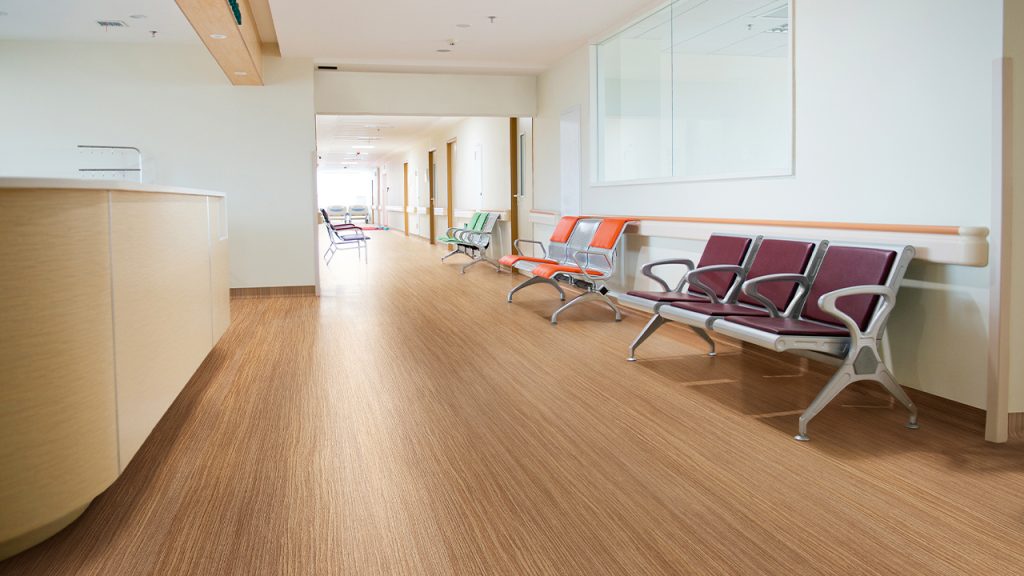 hospital reception with abstract design vinyl flooring 
