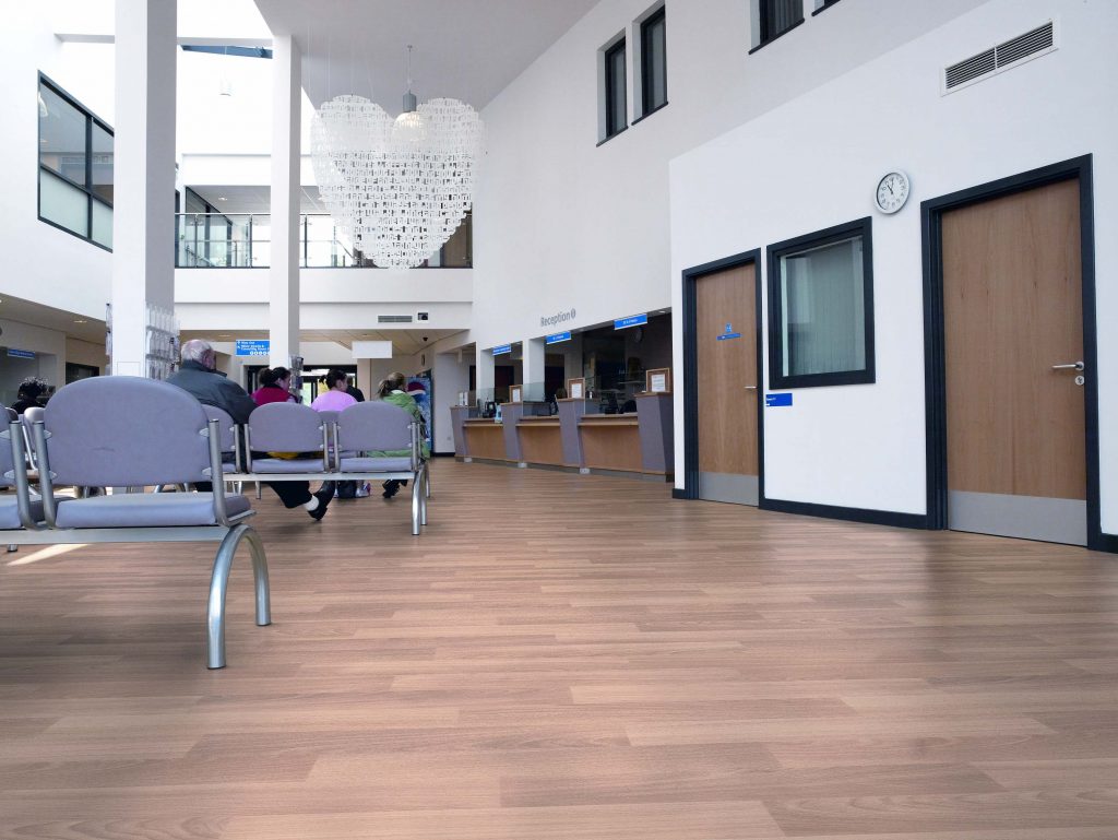 hygienic vinyl flooring used at hospital waiting room